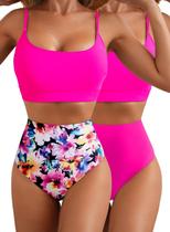 Biquíni feminino Herseas de cintura alta, 2 peças, controle de barriga, GG Biquíni feminino Herseas de cintura alta, 2 peças, controle de barriga, GG