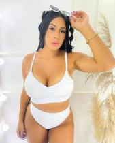 Biquíni Feminino Hot Pants Canelado Cintura Alta Biquíni Feminino Hot Pants Canelado Cintura Alta