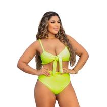 Biquíni Feminino Hot Pants Cintura Alta Verde Neon com Bojo Suplex Poliamida Confortável e Moderno
