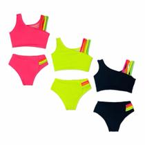 Biquíni Feminino Infantil Neon Lançamento Kit 3 Peças Moda Praia Traje De Banho Biquíni Feminino Infantil Neon Lançamento Kit 3 Peças Moda Praia Traje De Banho