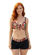 Biquíni Feminino Meia Taça Com Bojo Alça Regulável e Calcinha Shortinho Cor:PretoTamanho:M