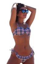 Biquíni Feminino Meia Taça Com Bojo e Calcinha Fio Dental e Amarra Lateral