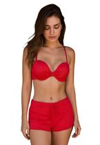 Biquíni Feminino Meia Taça Com Bojo Short de Praia Canelado