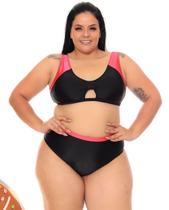 Biquíni Feminino Plus Size Calcinha Cintura Alta Preto