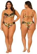 Biquíni Feminino Plus Size de Aro Sem Bojo Com Calcinha BomBom e Fio Duplo Estampado Canelado Biquíni Feminino Plus Size de Aro Sem Bojo Com Calcinha BomBom e Fio Duplo Estampado Canelado