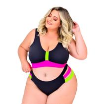 Biquini Feminino Plus Size Preto Neon Cores Vivas Biquini Feminino Plus Size Preto Neon Cores Vivas