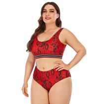 Biquíni feminino plus size split tipo franzido para controle de barriga