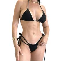 Biquíni Feminino Preto Micro com Amarração Regulável Biquíni Feminino Preto Micro com Amarração Regulável