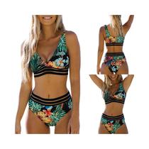 Biquini Feminino Retrô com Estampa Havaiana - Cintura Alta - Conjunto 2 Peças Biquini Feminino Retrô com Estampa Havaiana - Cintura Alta - Conjunto 2 Peças