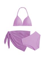 Biquíni feminino RoseSeek de 3 peças com capa de malha 12Y
