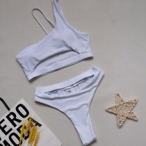 Biquíni feminino sexy de cintura alta com um ombro e cintura alta