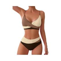 Biquíni Feminino Sexy Duas Peças Com Costas Abertas, Patchwork, Push-Up Cruzado, Modelagem Justa E Biquíni Feminino Sexy Duas Peças Com Costas Abertas, Patchwork, Push-Up Cruzado, Modelagem Justa E