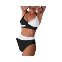 Biquíni Feminino Sexy Duas Peças Com Recortes E Detalhes Em Patchwork, Push-Up Cruzado, Justo E
