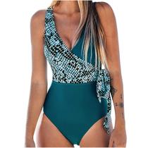 Biquíni feminino sólido push-up acolchoado Swimwear Beachwear Maiô de uma peça