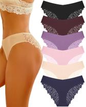 Biquíni feminino Sth Big Cheeky Lace No Show, pacote com 6