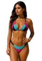 Biquíni Feminino Texturizado Cortininha Com Bojo Calcinha Fio Duplo (frufru no preto e Roxo)