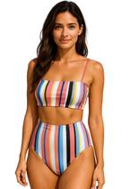 Biquíni Feminino Top Com Bojo e Calcinha Cintura Alta Hot Paint