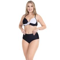 Biquíni Feminino Transpassado Flor Bicolor Calcinha Cós Alto Biquíni Feminino Transpassado Flor Bicolor Calcinha Cós Alto