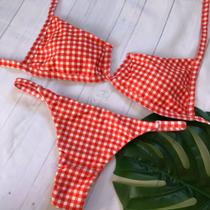 Biquíni feminino xadrez retro aro v