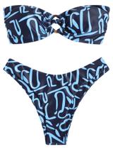 Biquíni feminino ZAFUL Bandeau O Ring sem alças, corte alto, azul