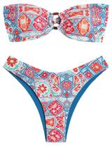 Biquíni feminino ZAFUL Bandeau O Ring sem alças, corte alto, azul