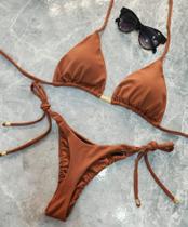 Biquíni Fio Dental Feminino Amarração Lateral - Bronze Perfeito Moda Praia Verão 2026