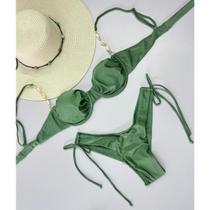 Biquíni Fio Duplo com Bojo Removível e Búzios Moda Praia Verão Feminino P M G GG