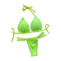 Biquíni fio duplo e cortininha verde neon