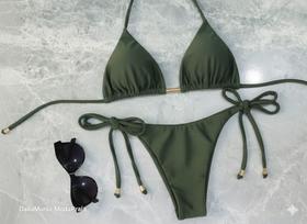 Biquíni Fio Duplo Feminino Amarração Lateral - Bronze Perfeito Moda Praia Verão 2025