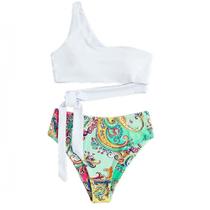 Biquíni Floral Top Branco de Amarrar Tamanho M