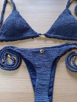 Biquíni Gigi Cortininha Fio Dental Mônaco Azul Marinho