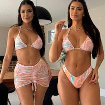 Biquini Gringa Asa Delta Moda Blogueira Completo Poliamida Kit 3 Peças