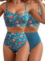 Biquíni Herseas feminino de cintura alta, corte alto, azul marinho XS Biquíni Herseas feminino de cintura alta, corte alto, azul marinho XS