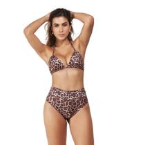 Biquini hot pants com busto cortina animal print, top triângulo