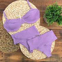 Biquíni Hot Pants Faixa Meia Taça Retrô Canelado Mônaco Lilás