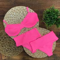 Biquíni Hot Pants Faixa Meia Taça Retrô Canelado Mônaco Rosa