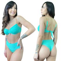 Biquíni Hot Pants Faixa Meia Taça Retrô Com Bojo Canelado Mônaco Corrente