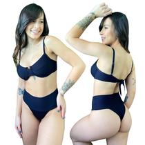 Biquíni Hot Pants Faixa Meia Taça Retrô Com Bojo Canelado Mônaco Preto Biquíni Hot Pants Faixa Meia Taça Retrô Com Bojo Canelado Mônaco Preto