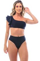 Biquini Hotpants Top um Ombro Só Preto Croco