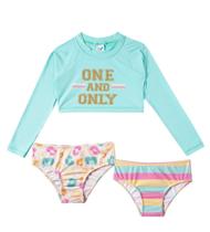 Biquini Infantil 3 Peças Com Filtro Solar Uv50 Tip Top Conjunto Praia Cropped Blusa 2 Calcinhas Bk70