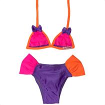 Biquíni Infantil Bebe Babado Lacinho Proteção Solar 02 Ao 12 Menina Moda Praia Tanga Sem Amarrar