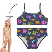 Biquini Infantil BGR Malha Splash Estampado UV50+ Marinho