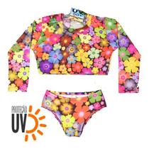 Biquini Infantil + Blusa Cropped Proteção Solar Uv50 Florida
