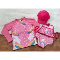 Biquini infantil + Camisa UV + Boné - Conjunto UV para meninas Unicórnio - Praia Biquini infantil + Camisa UV + Boné - Conjunto UV para meninas Unicórnio - Praia
