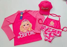 Biquini infantil + Camisa UV + Boné - Proteção Solar UV 50 - Conjunto UV para meninas Barbie - Praia Biquini infantil + Camisa UV + Boné - Proteção Solar UV 50 - Conjunto UV para meninas Barbie - Praia