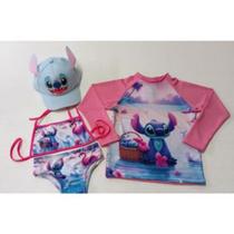 Biquini infantil + Camisa UV + Boné - Proteção Solar UV 50 - Conjunto UV para meninas Stitch - Praia Biquini infantil + Camisa UV + Boné - Proteção Solar UV 50 - Conjunto UV para meninas Stitch - Praia