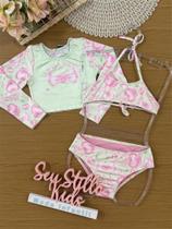 Biquíni Infantil Cinti Verão com Blusa Manga Longa Verde Docinhos Biquíni Infantil Cinti Verão com Blusa Manga Longa Verde Docinhos