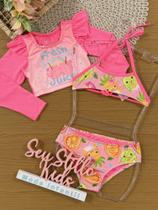 Biquíni Infantil Cinti Verão com Cropped Manga Longa Rosa Neon Fresh Biquíni Infantil Cinti Verão com Cropped Manga Longa Rosa Neon Fresh