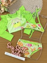 Biquíni Infantil Cinti Verão com Cropped Manga Longa Verde Neon Fresh Biquíni Infantil Cinti Verão com Cropped Manga Longa Verde Neon Fresh