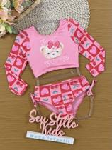 Biquíni Infantil Cinti Verão Manga Longa Rosa Ursinha Biquíni Infantil Cinti Verão Manga Longa Rosa Ursinha
